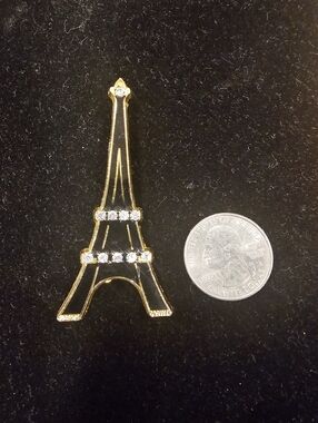 Eiffel Tower Gold Rhinestone Brooch - Gold and Clear